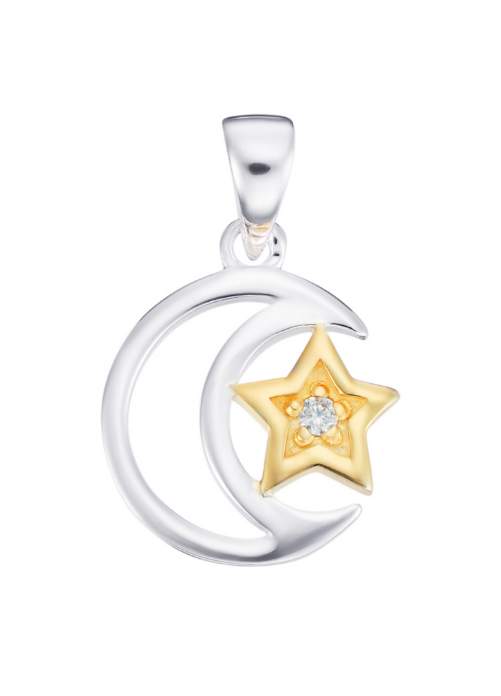 S/S CZ Moon Star Pendant
