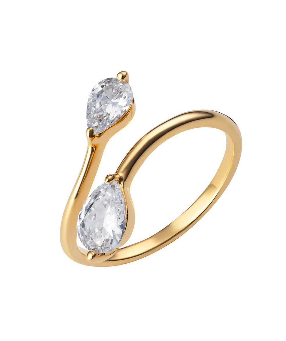 S/S Pear Shape CZ G/PL Ring