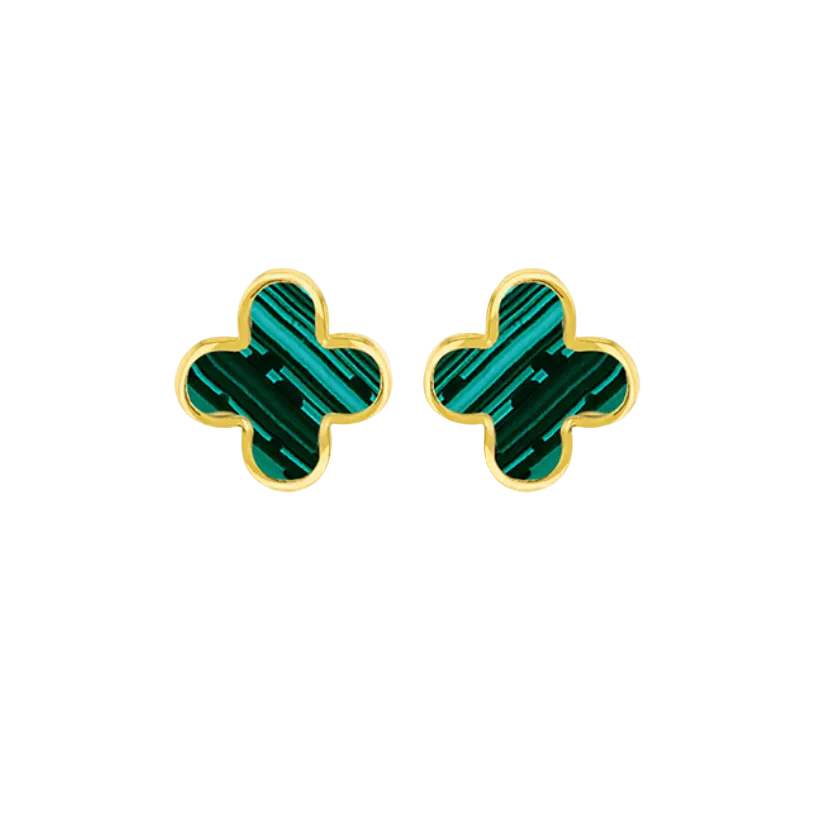 9ct Yellow Gold Malachite Petal Stud Earring