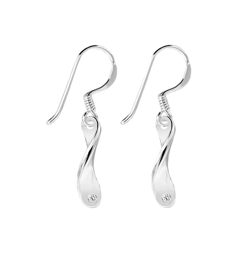 Sterling Silver CZ Twist Drop Earrings
