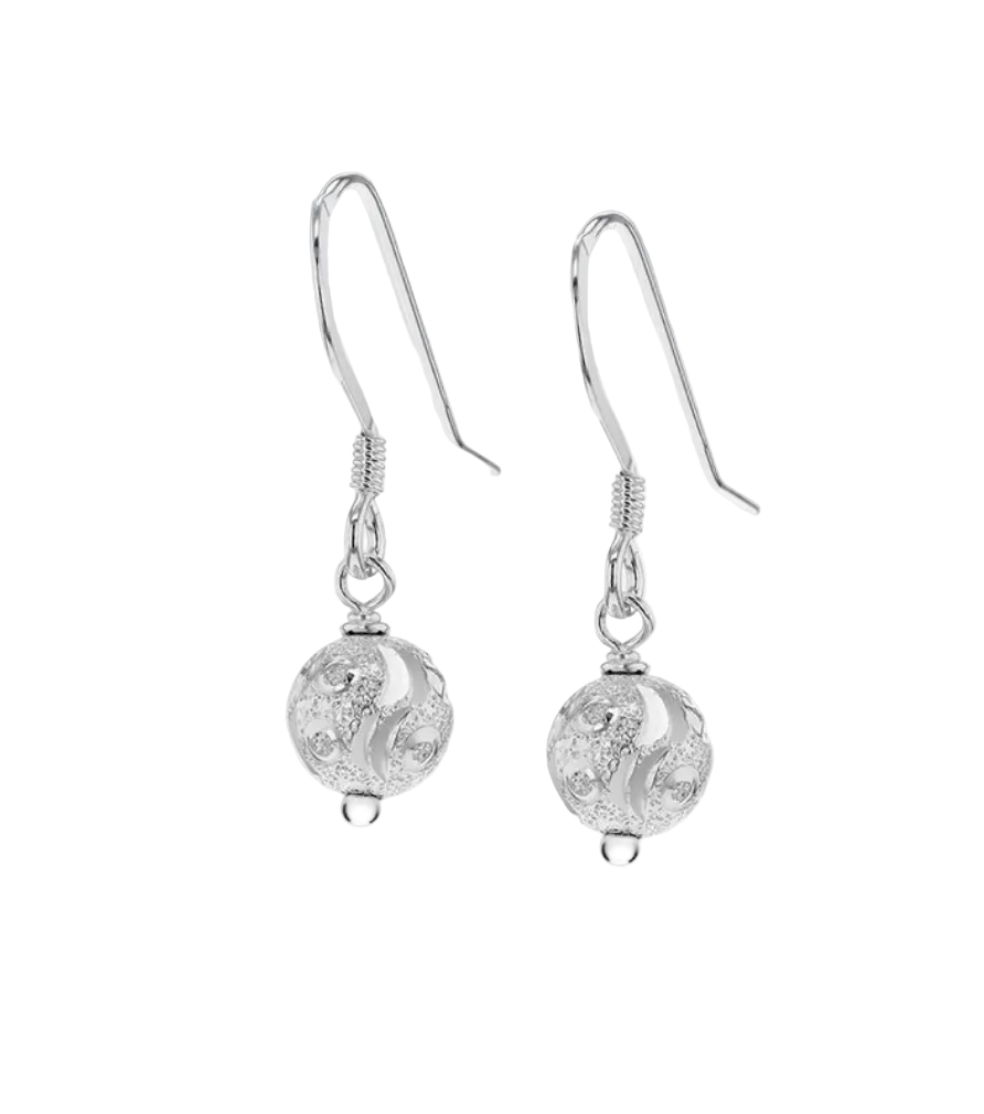 Sterling Silver Small-Pattern-Ball Drop Earrings