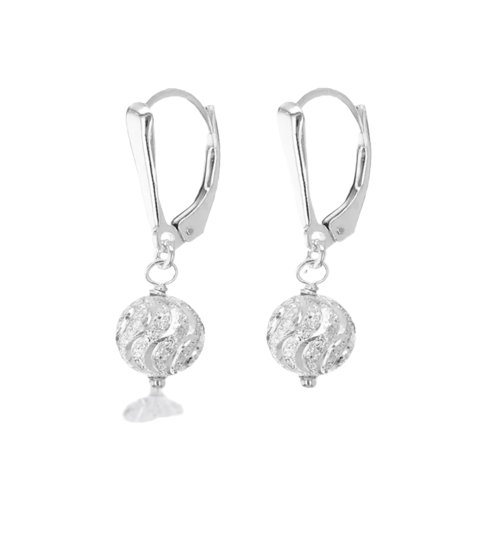 Sterling Silver Sparkle-Patterned-Ball Drop Earrings