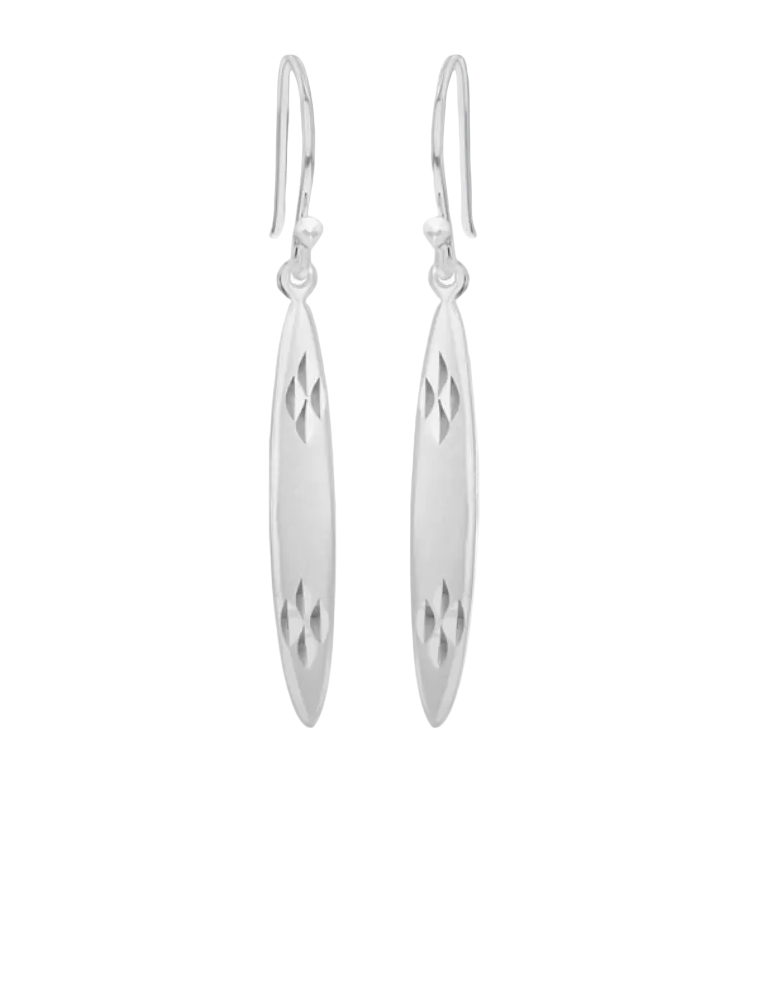Sterling Silver Diamond Cut Ellipse Shaped Drop Earrings