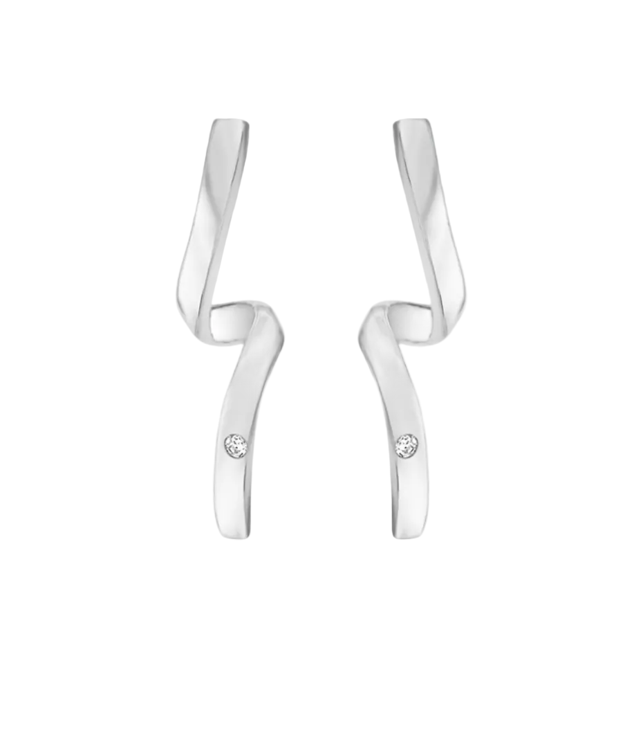 Sterling Silver White CZ Twisted Taper Drop Earrings