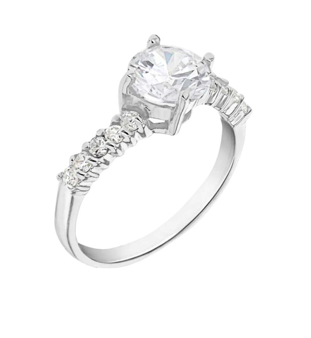 Sterling Silver CZ Twist-Shoulder Ring