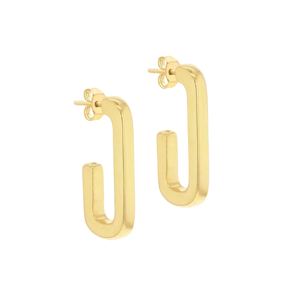 Sterling Silver Yellow Gold Plated Rectangular-Half-Hoop Earrings