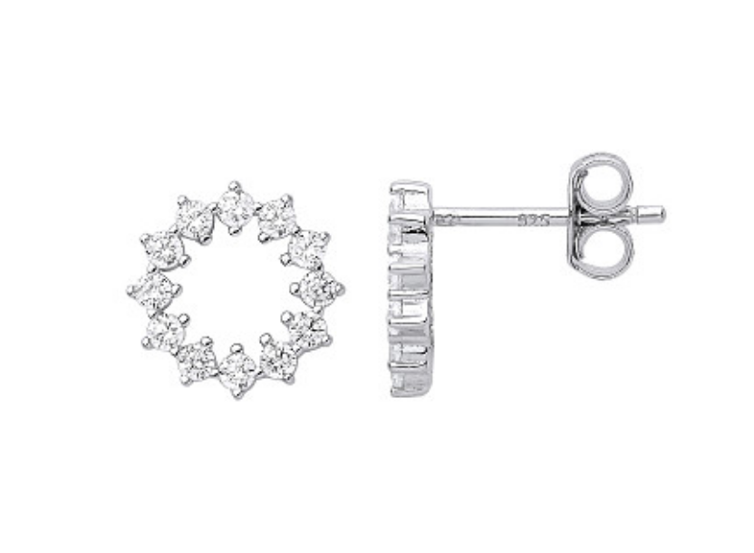 Silver CZ Circle Stud Earrings