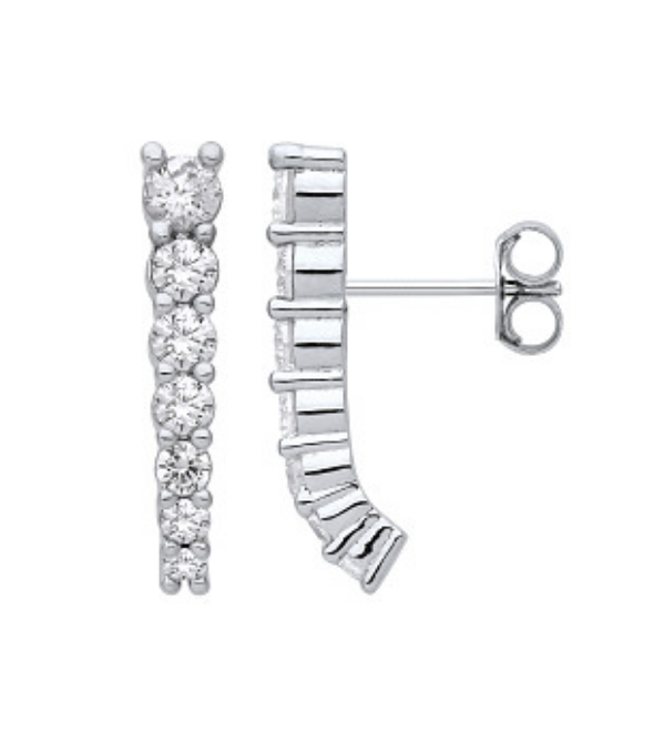 Silver CZ Curved Line Stud Earrings