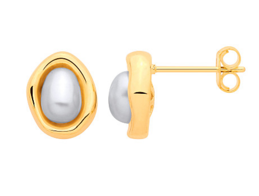 Gold Plated Pearl Statement Stud Earrings