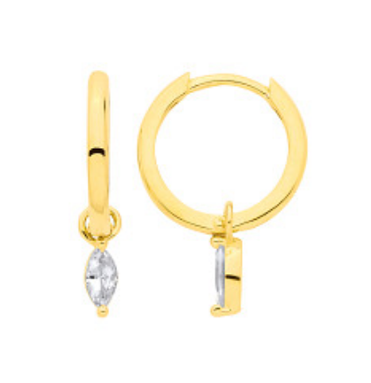 18K Gold Plated Dangling CZ Hoop Earrings
