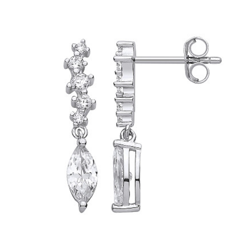 Silver CZ Cascade Drop Earrings