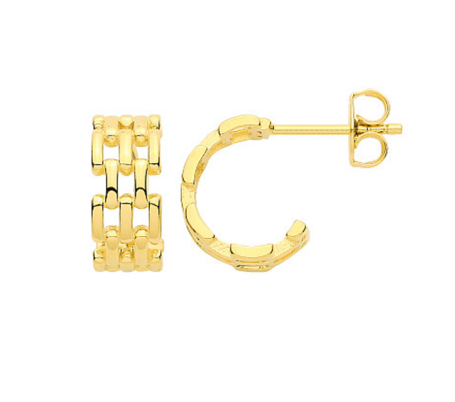 Gold Plated Geometric Chain Link Half Hoop Earrings
