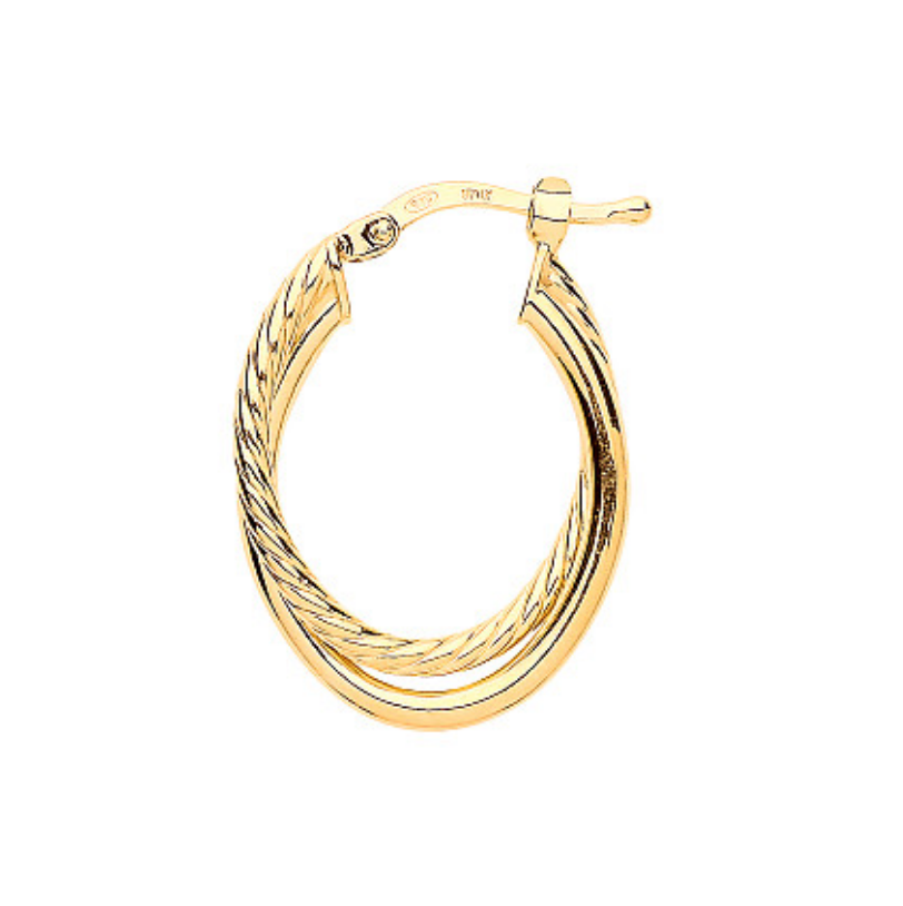 Yellow Gold Plated Oval Twist & Polished Hoop Earrings