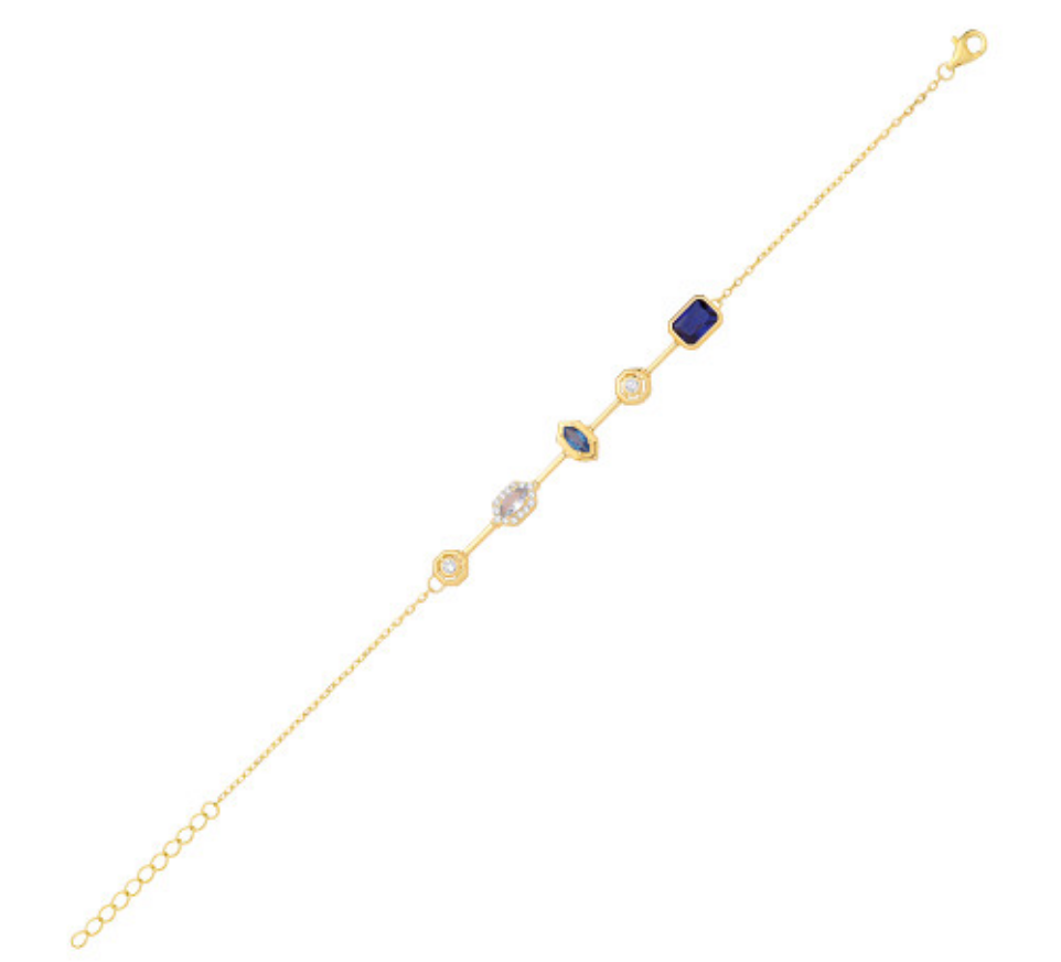 Gold Plated CZ Sapphire & Blue Topaz Mismatched Marquise Bracelet