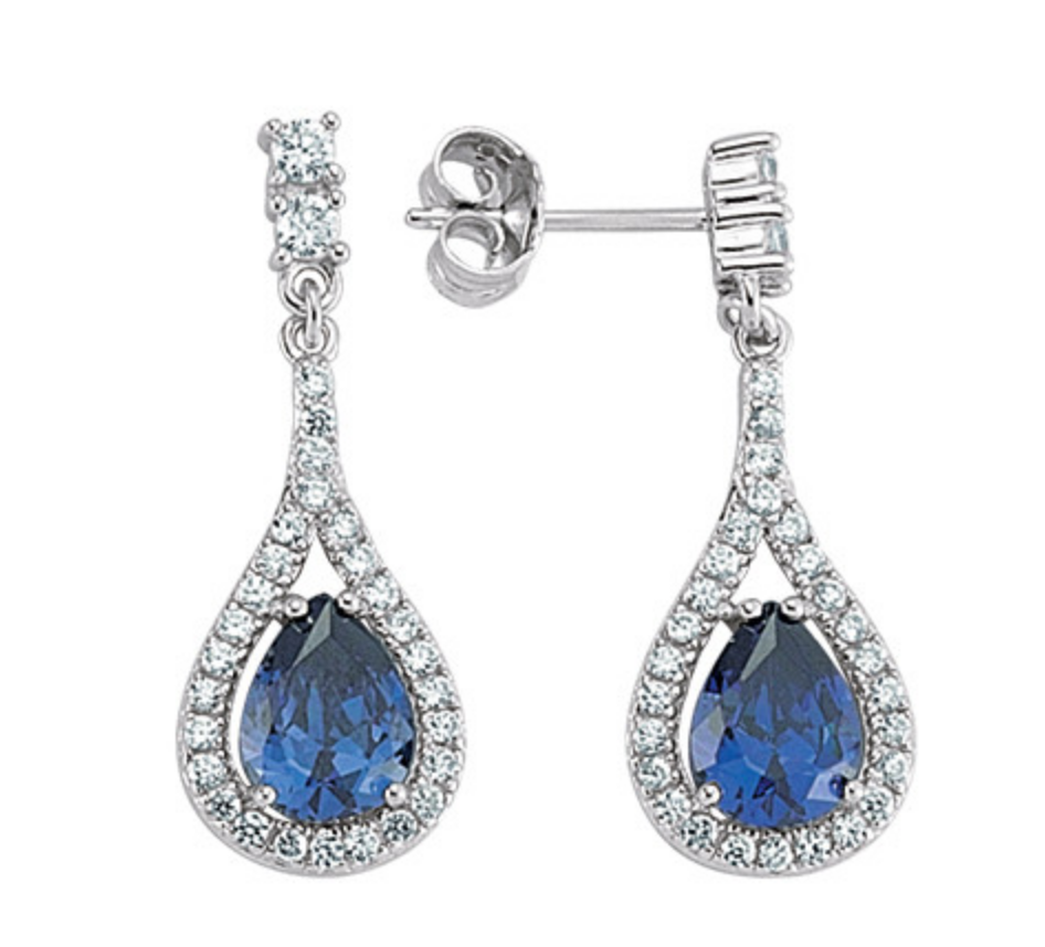925 Sterling Silver CZ Drop Earrings With A Tanzanite Centre