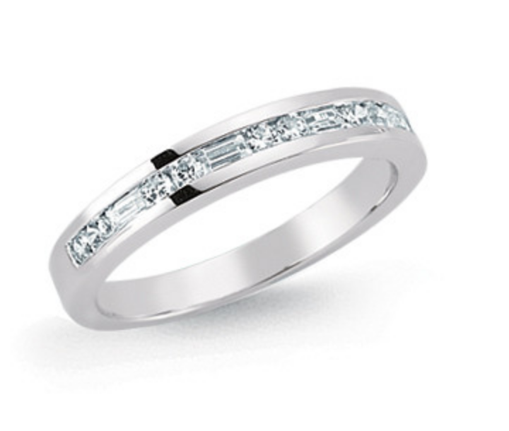 925 Sterling Silver CZ Round & Baguette Half Eternity Ring