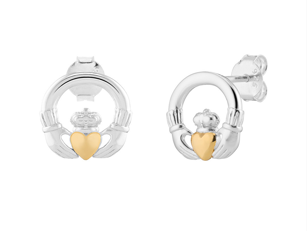 S/S G/P Claddagh Heart Stud Earrings