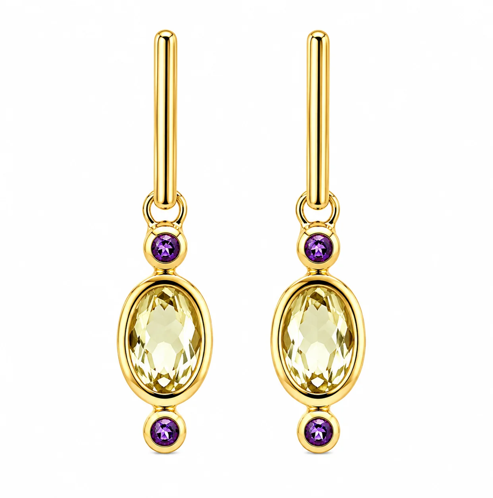 Burren Lingering Light Citrine & Amethyst Drop Earrings