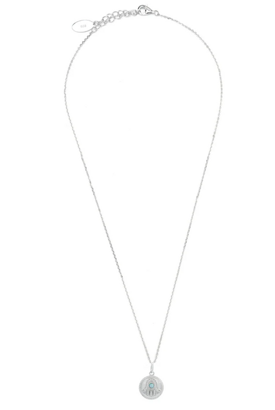 Georgini Opal Glow Blue Created Hamsa Silver Medalion
