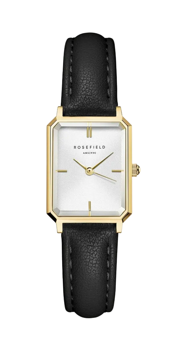 Rosefield Octagon XS Black Leather Women's Watch