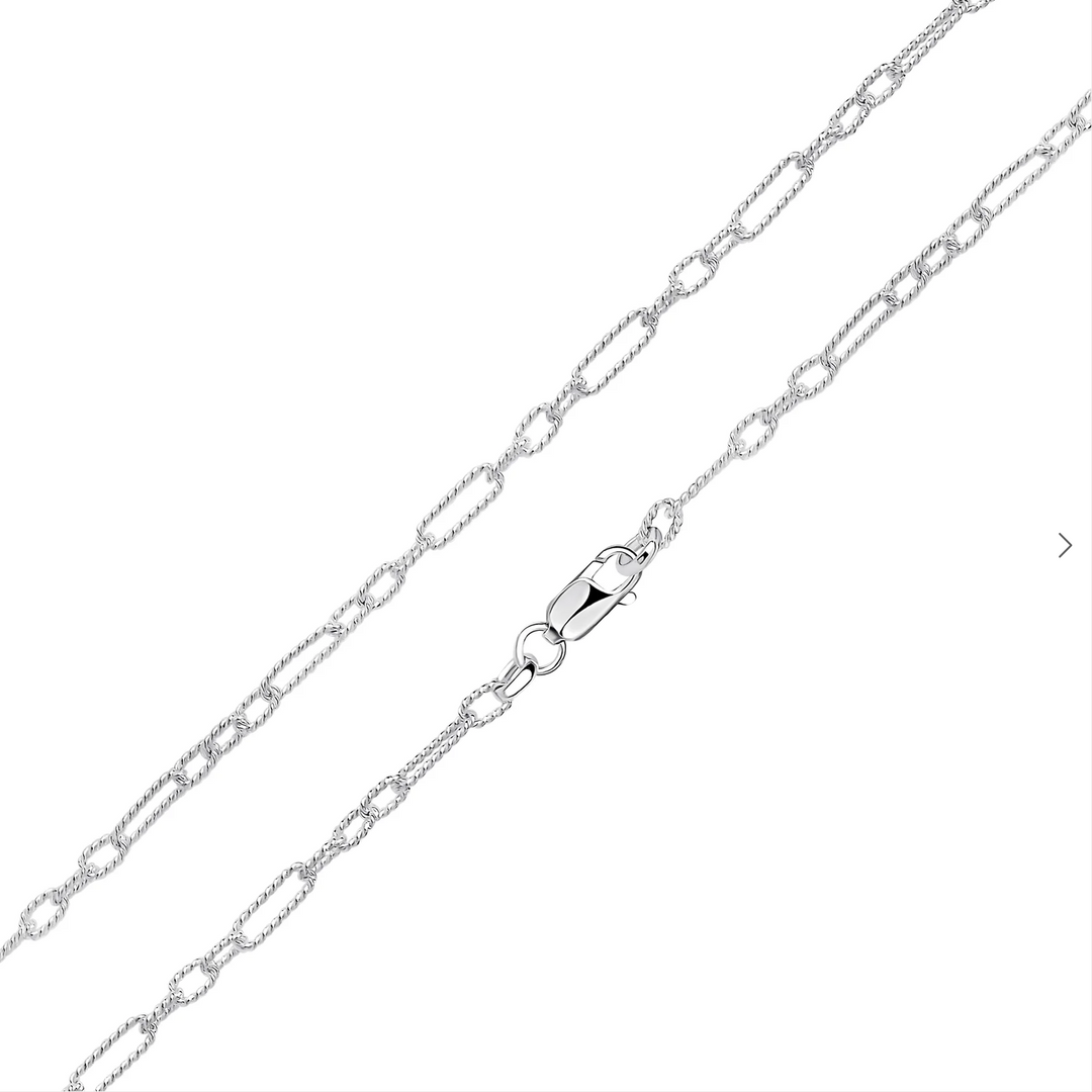 Silver Handmade Textured Oblong Figaro Chain Bracelet 7.5"