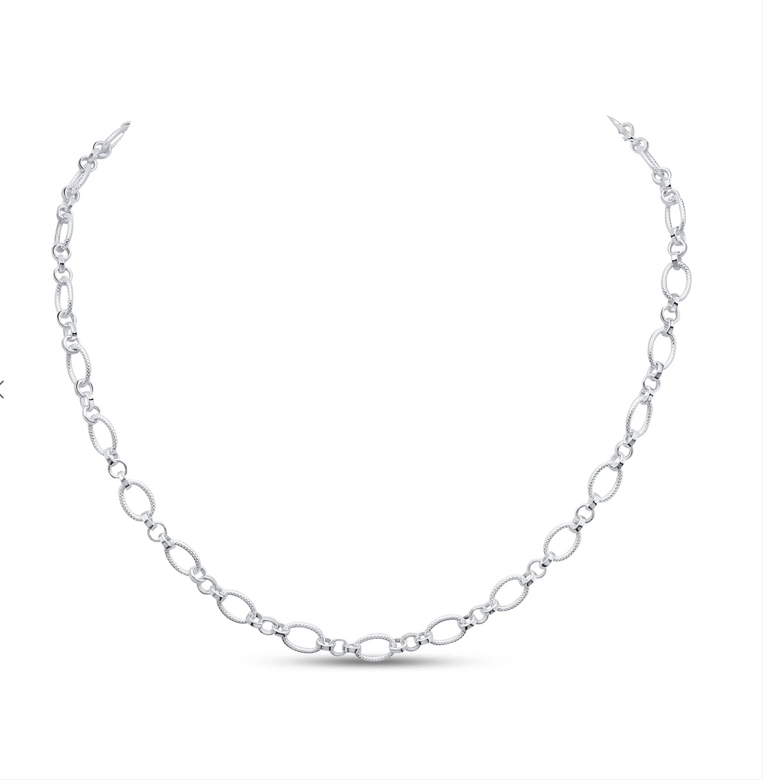 Silver 7.5mm Handmade Textured Oval Chain