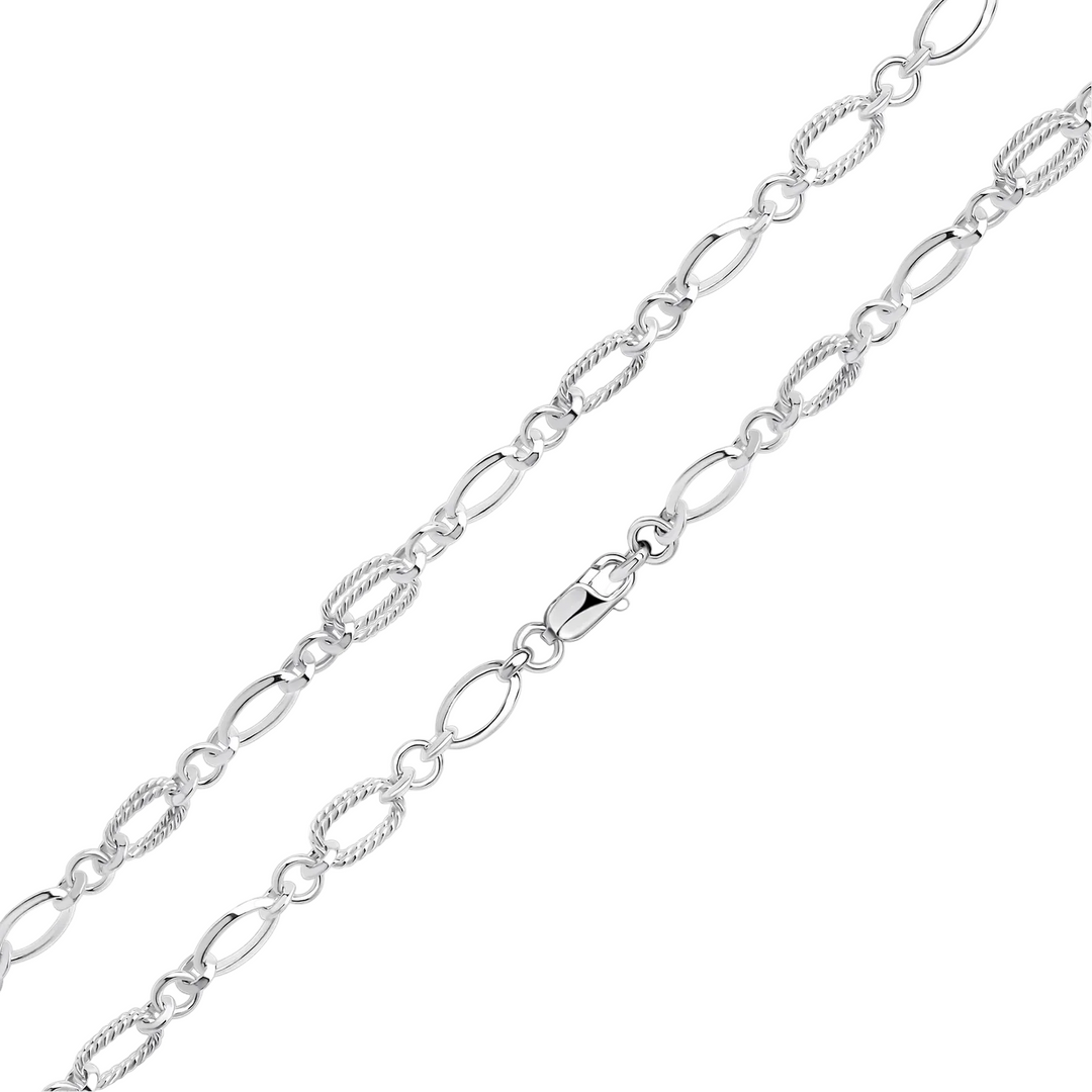 Silver Handmade Oval and Textured Fancy Chain Bracelet 7.5"