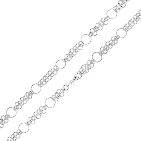 Silver Handmade Oval and Round Gate Chain Bracelet 7.5"