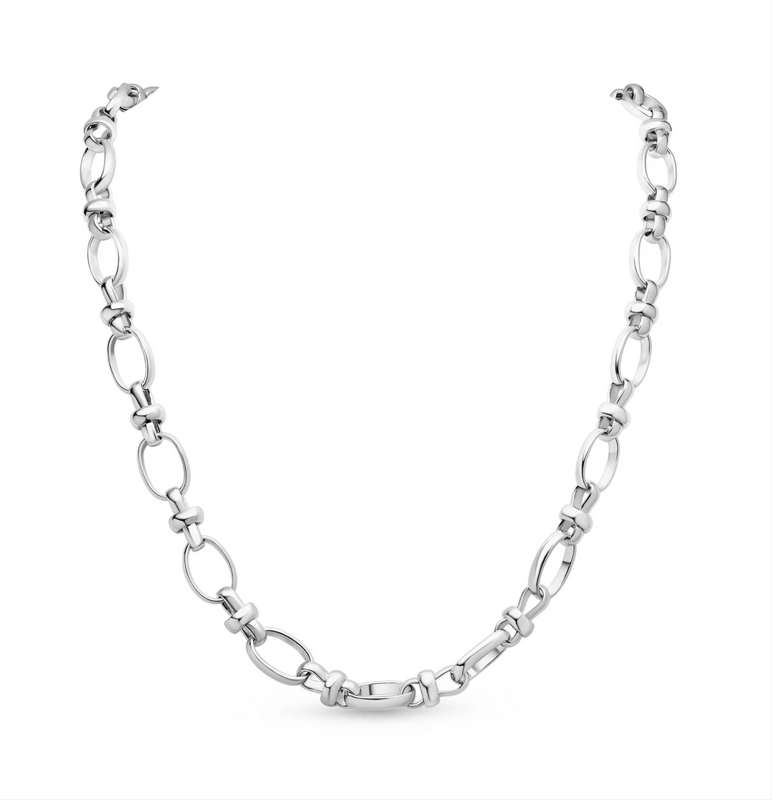 Silver 8.5mm Handmade Oval Pinch Chain 8.5"