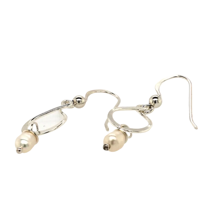Silver Pearl Plain Twist Tear Drop Earwire Drop Earrings