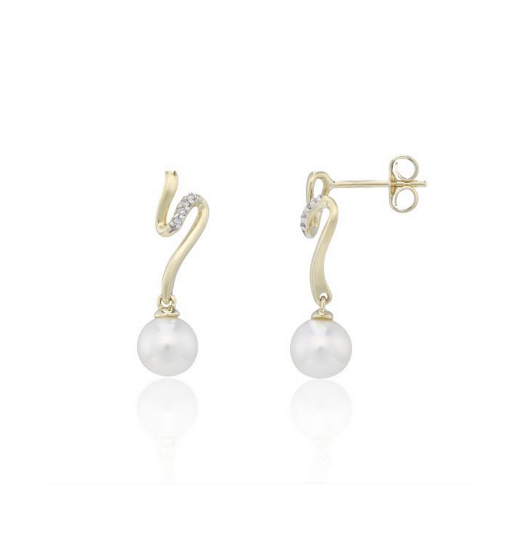 Mark Milton 9ct Yellow Gold Diamond & Culture Pearl Drop Earrings