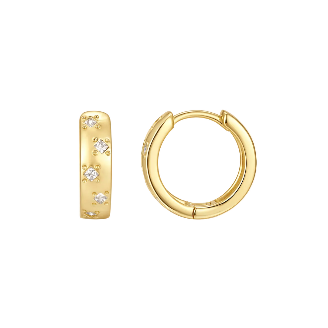 S/S CZ G/PL Hinged Hoop Earrings