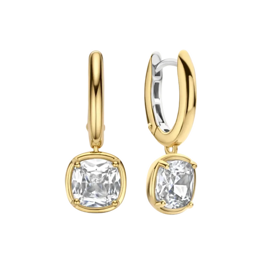 Ti Sento Zirconia Cushion Gold Vermeil Hoops