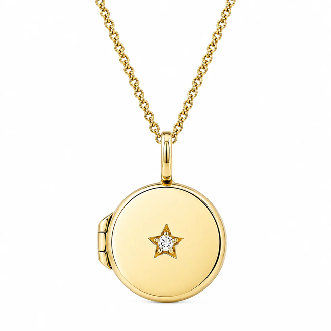 Burren Little Moment Round Locket Necklace with CZ Star