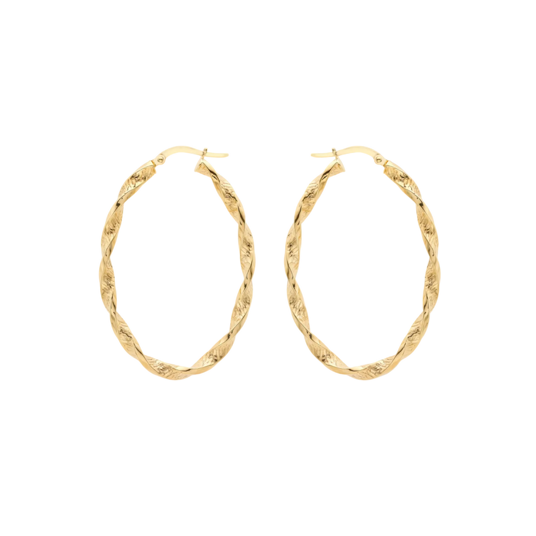 9ct Yellow Gold Oval Twist Creole Earrings