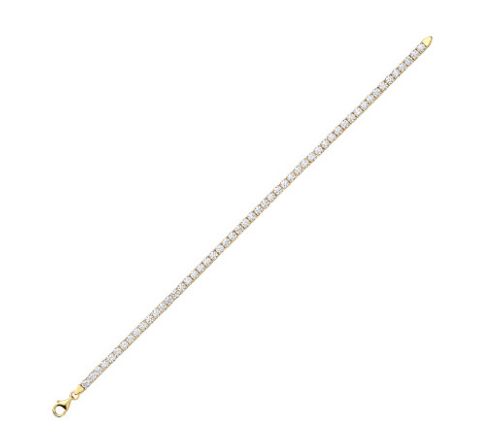 925 Silver Cubic Zirconia Gold Plate Claw Set Tennis Bracelet