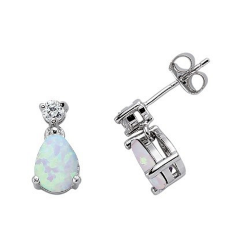 925 Sterling Silver CZ Opal Pear Drop Earrings