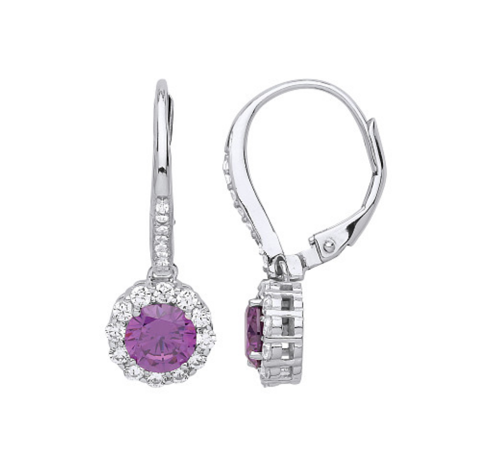 925 Sterling Silver CZ & Amethyst Fancy Drop Earrings