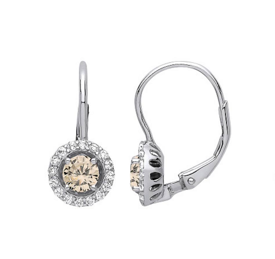 Sterling Silver CZ & Yellow Citrine Round Drop Earrings