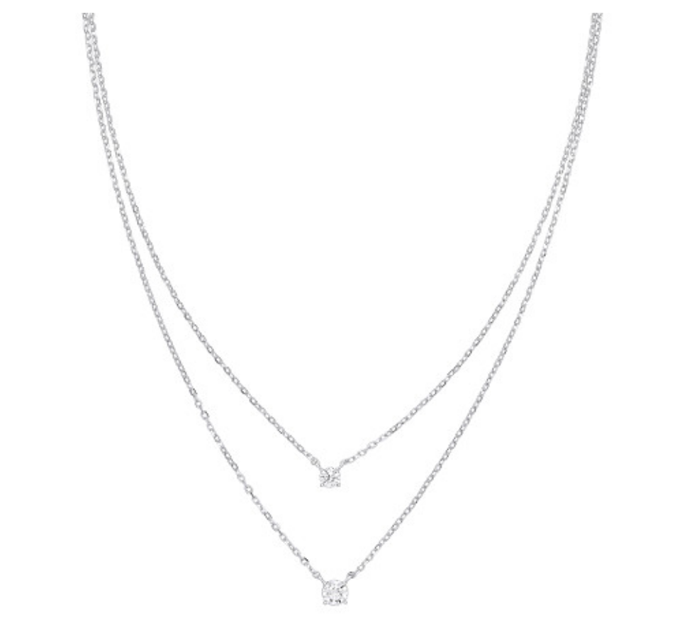 Silver Double Chain CZ Necklace