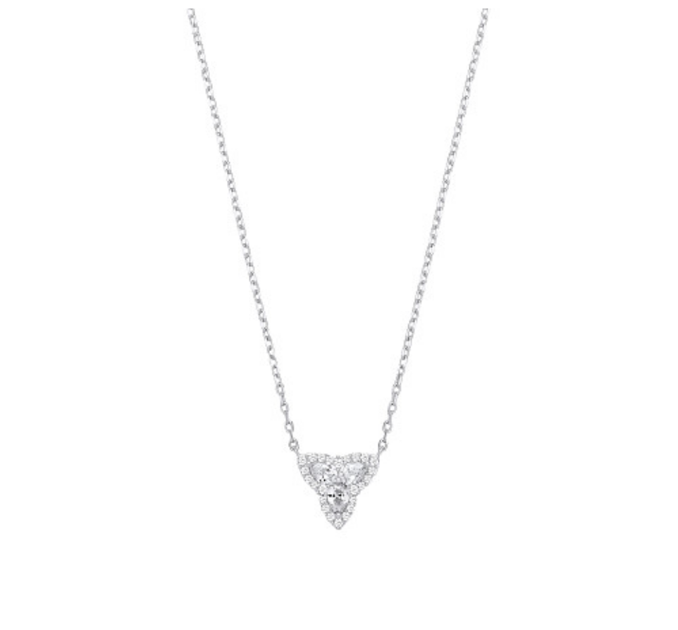 Silver CZ Triple Heart Pendant Necklace