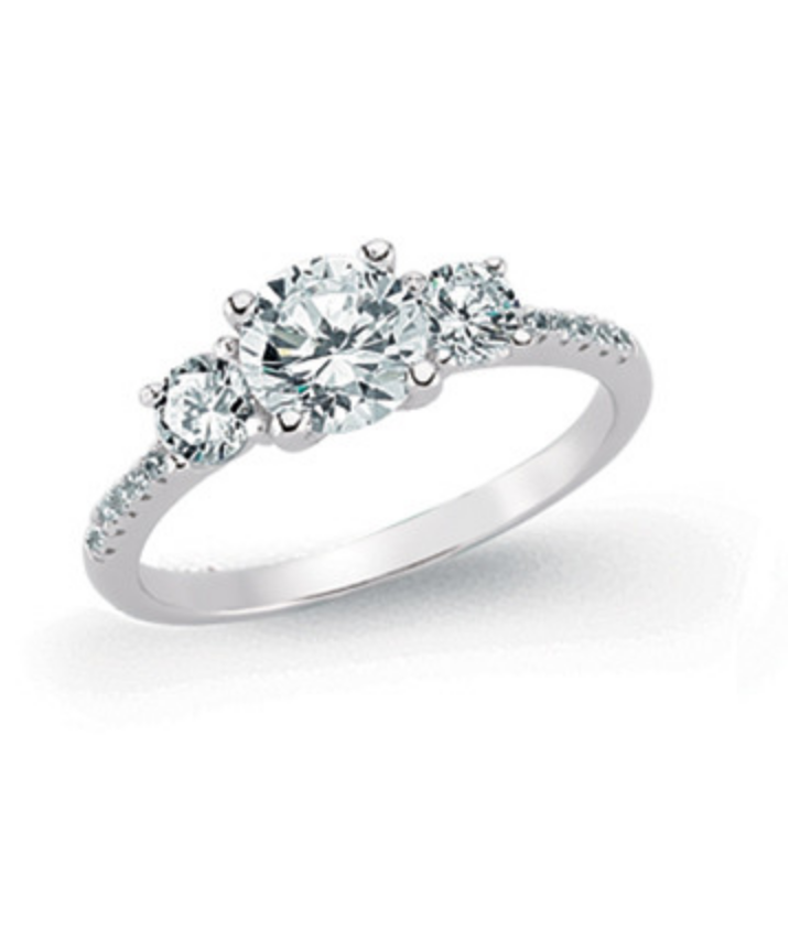 Sterling Silver CZ Micro Pave 3 Stone Ladies Ring