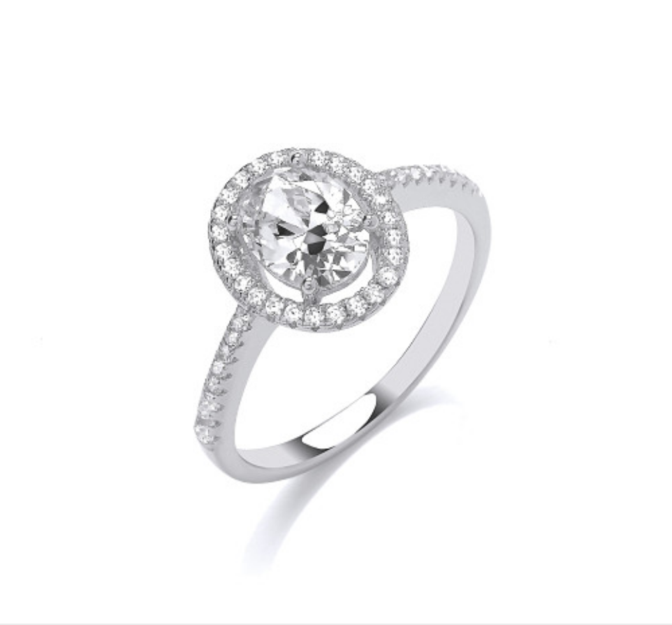 Silver CZ Oval Cluster Ring