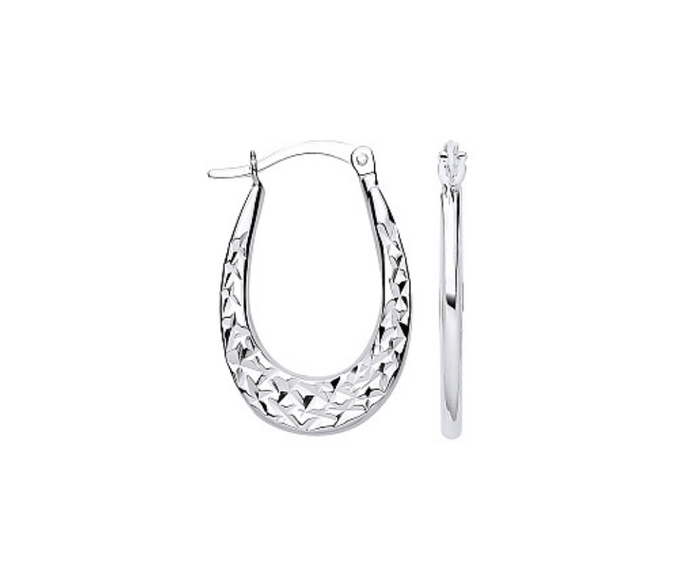 Silver Oval Faceted Creole Earrings
