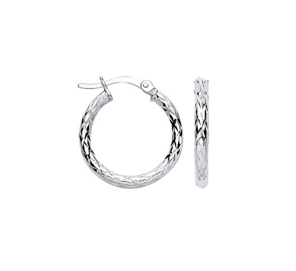 925 Silver Diamond Cut Hoop Earrings