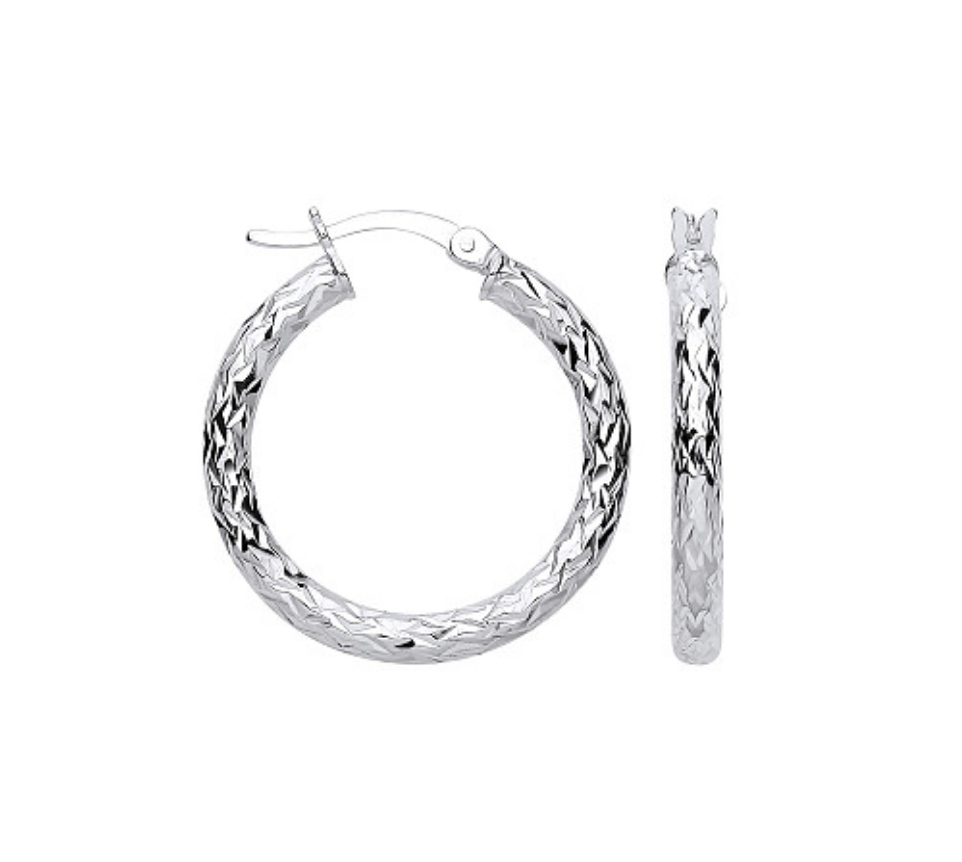 Silver Diamond Cut Hoop Earrings
