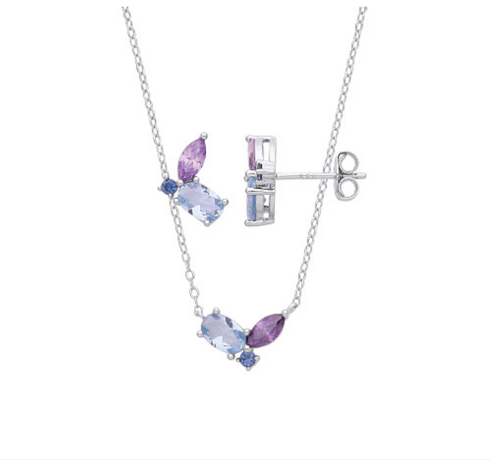 Silver CZ/Purple/Mid Corundum Blue Nano Earring Pendant Set