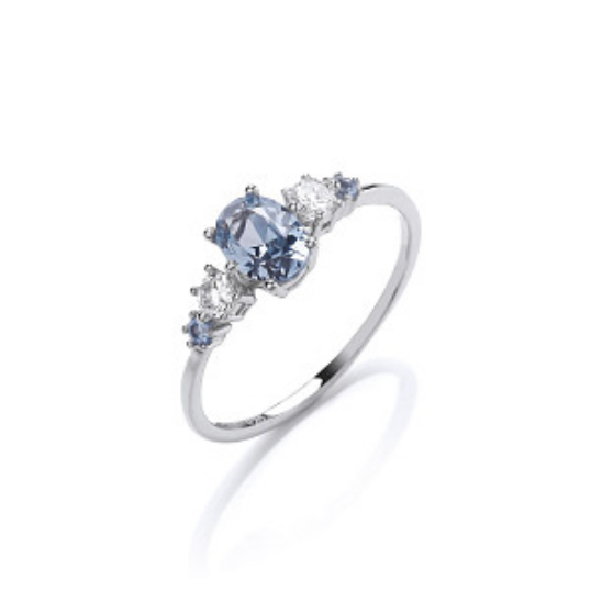 Sterling Silver Blue Spinal & CZ Fancy Ring
