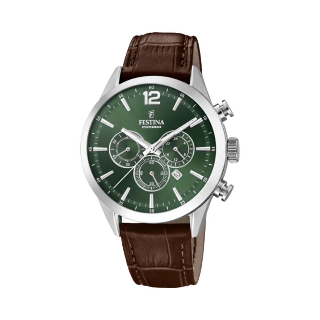 Festina Gents Green Multi-Dial with Brown Strap Watch