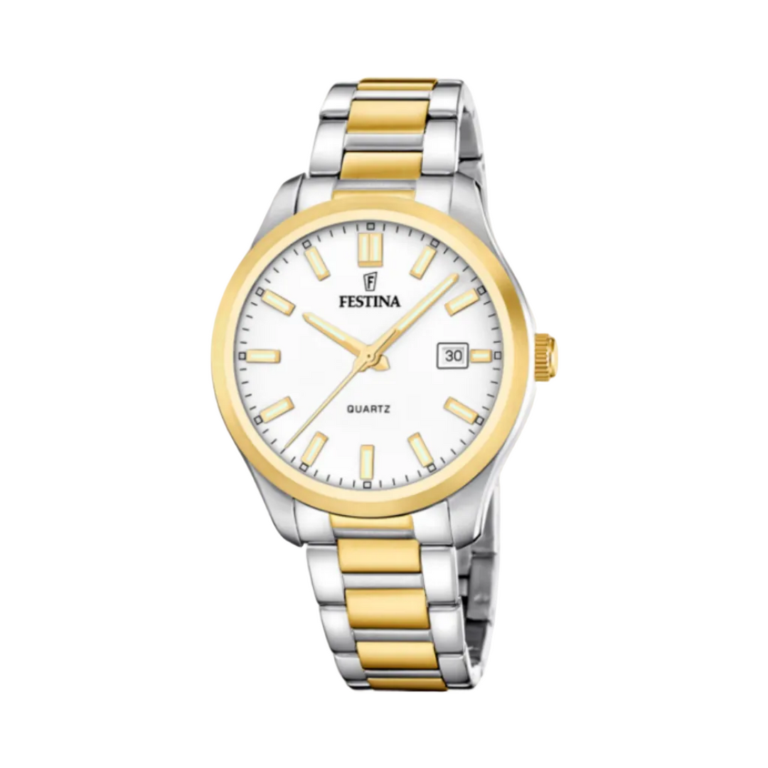 Festina Gents White Dial Two Tone Watch